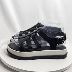 Melissa Flox III Women's Shoes Size 7 Jelly Flat Black/White Platform Sandals